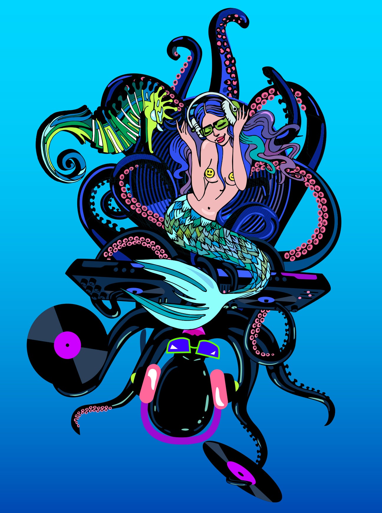 "DJ OCTOPUS AND MERMAID" Tough Case for iPhone®